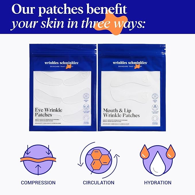 Wrinkles Schminkles Eye & Mouth Lift Set | Mouth & Lip Wrinkle Patch 2-Pack & Eye Wrinkle Patches 3-Pairs | Reusable Medical Grade Silicone Patches