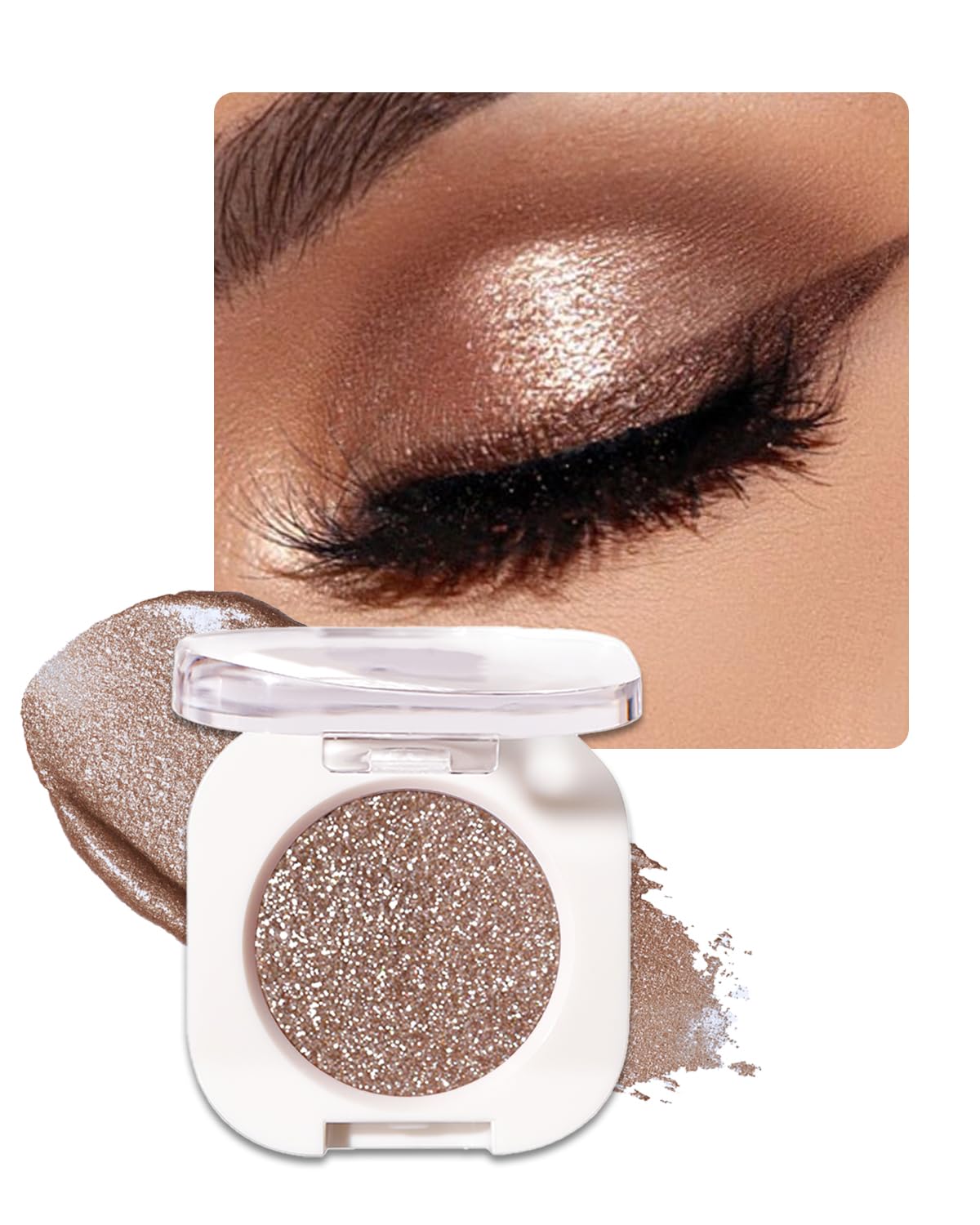 Glitter Shimmer Eyeshadow, Pigmented, Soft, Smooth Formula, Blendable Sparkly Eye Shadow Eyeliner Makeup, Long-lasting Metallic and Shimmer Finish, Brown Champagne