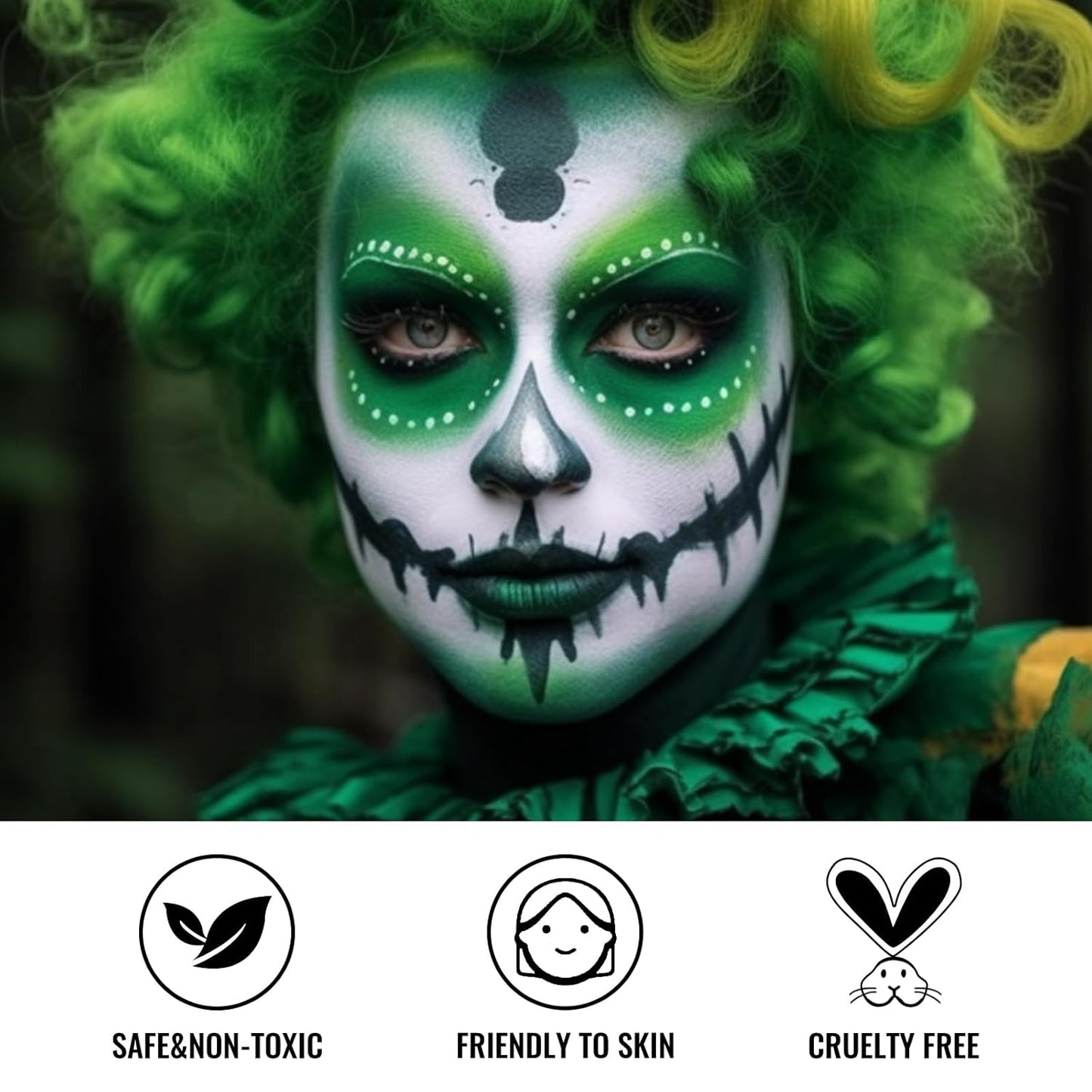 BOBISUKA White Black Green Face Paint + 3PC Sponge + Brush Body Paint Set, Colored Eye Black for Baseball Softball Sport Games, Zombie, Monster Face Painting Kit for Halloween, Cosplay, Costume, SFX Special Effect and Theme Parties