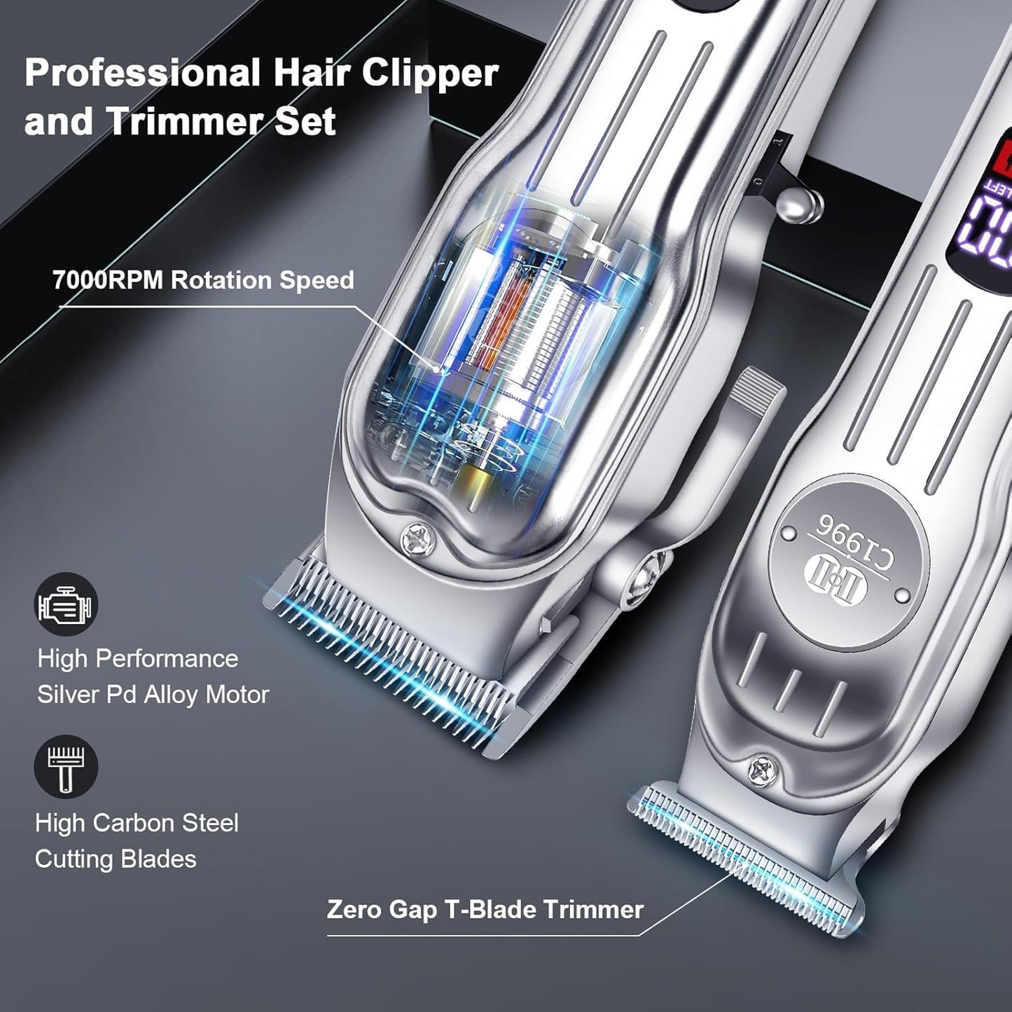 CIICII Mens Hair Clippers and Trimmers Set, Professional Cordless Barber Clippers for Hair Cutting Kit (Electric Razor Shavers & Beard/Hair Trimmer Haircut Kit) Clippers for Men DIY Home Salon