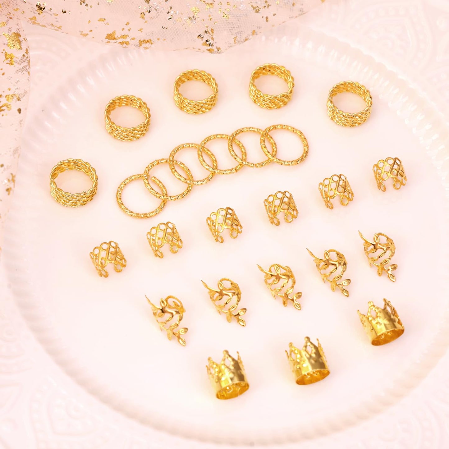 Leeven 220 Pcs Gold Hair Jewelry for Braids, Locs Jewelry for Hair Dreadlock, Locs Charms for Women, Metal Gold Braids Rings Cuffs Clips for Dreadlock Accessories Clip Braids Extensions Decorations