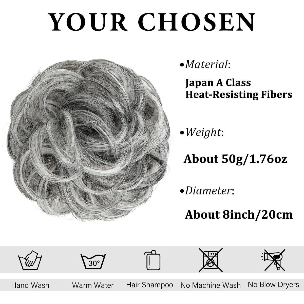 CJL HAIR Large Messy Bun Hair Piece Wavy Curly Scrunchies Synthetic Chignon Ponytail Hair Extensions Thick Updo Hairpieces for Women Dark Grey