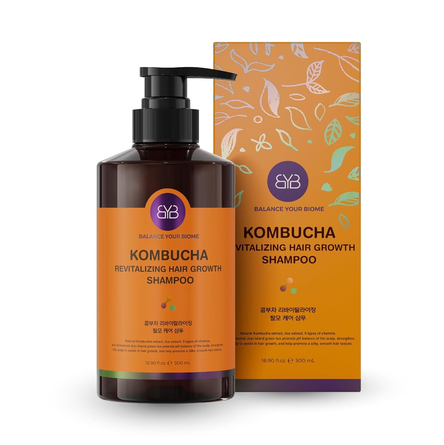 BALANCE YOUR BIOME Kombucha Revitalizing Hair Growth Shampoo,K-Beauty,Scalp pH Balance, for Hair Loss, Fermented Kombucha Extract, Rice, Green Tea, 9 types of Vitamins,16.9 fl.oz.500ml,No Silicone
