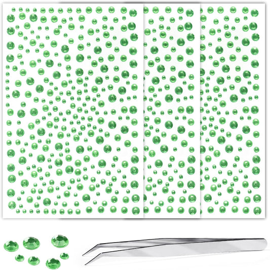 Self Adhesive Face Gems and Pearls for Makeup, Festival Jewels, Hair Gems, Rhinestone Stickers for Face, Eye, Makeup, Nail, Body, Crafts 3/4/5/6 mm 975Pcs (11.gem_LightGreen)