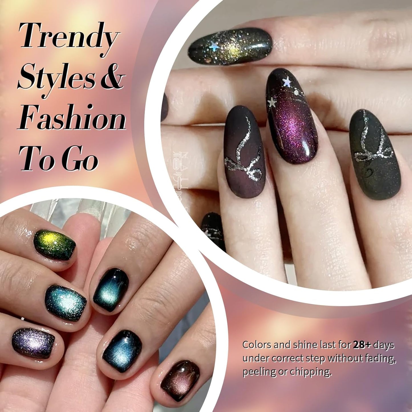 Born Pretty Magnetic Gel Nail Polish,Glitter Magnetic Gel Polish Shimmer Auroras Magnetic Gel Nail Art Manicure Kit 6PCS