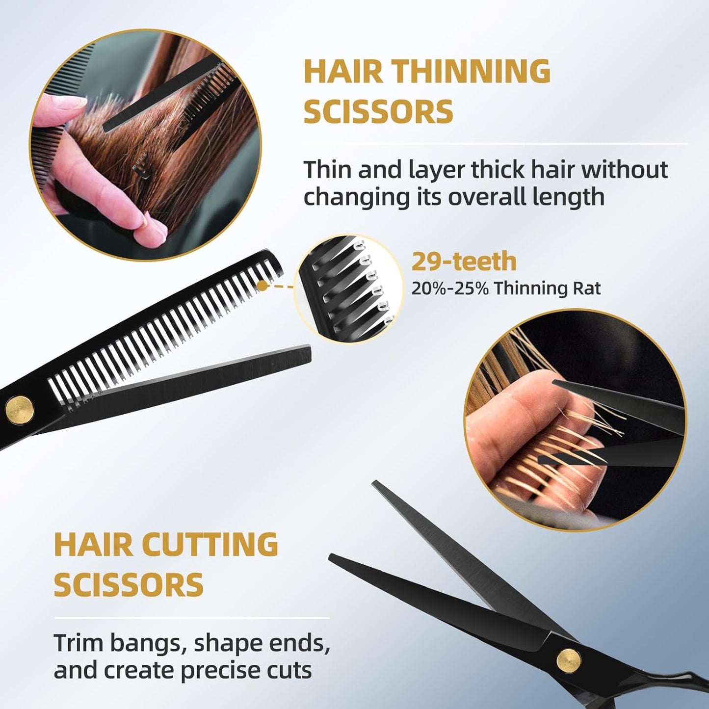 Hair Cutting Scissors Kit with Razor, Leather Case, Barber Hair Cutting Shears Thinning Blender Scissors for Professional Hairdresser or Home Use (Black)