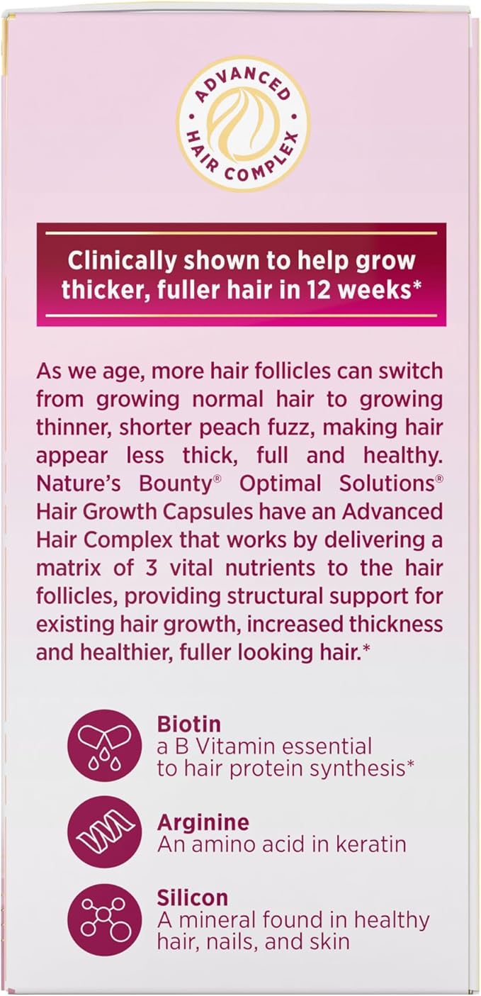 Nature's Bounty Hair Growth Supplement, 1 Per Day, Clinically Shown to Support Thicker, Fuller Hair, with Biotin, Silicon & Arginine, 30 Capsules (Pack of 2)