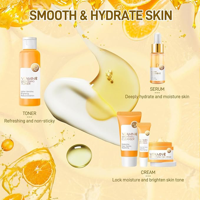 Skin Care Set, 5Pcs Vitamin C Skin Care Sets & Kits, Skin Care for Teenage Girls Gift Set with Cleanser, Toner, Serum, Eye Cream, Facial Cream, Facial Skin Care Sets & Kits