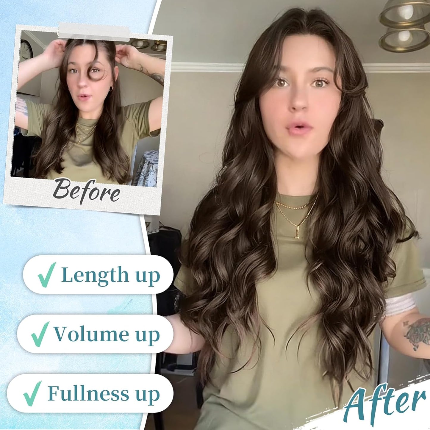 KooKaStyle Hair Extensions Long Wavy 4PCS Thick clip in hair extensions Hairpieces Chocolate Brown Fiber Double Weft Natural Synthetic Hair Extensions 20 Inch for Women