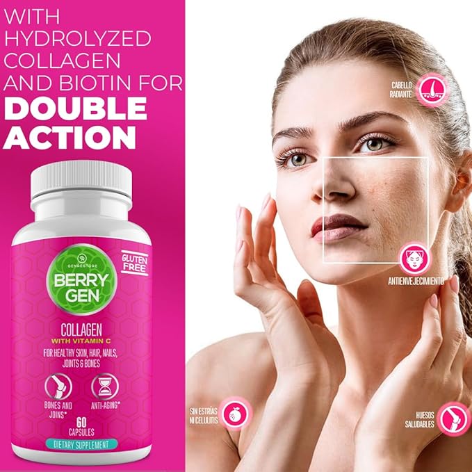 Collagen Peptides Supplement with Vitamin C, Biotin, and Hyaluronic Acid - 60 Capsules - Natural Formula - Supports Joints, Hair, Skin, and Nails - Made in The USA