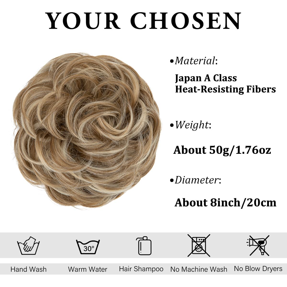 CJL HAIR Large Messy Bun Hair Piece Wavy Curly Scrunchies Synthetic Chignon Ponytail Hair Extensions Thick Updo Hairpieces for Women Sahara Beige