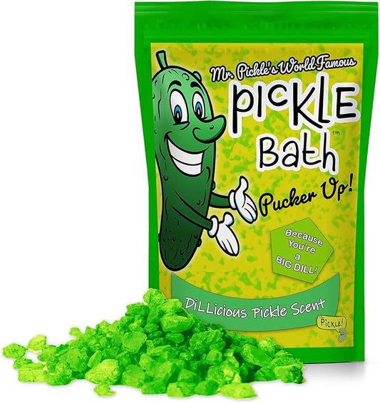 Mr Pickle’s Pickle Bath Salts - Premium Dill Pickle Scented Bath Soak for Kids - Shower Gift for Pickle Lovers, Funny Stocking Stuffers and Gift Baskets for Children, Teens, Men, and Women