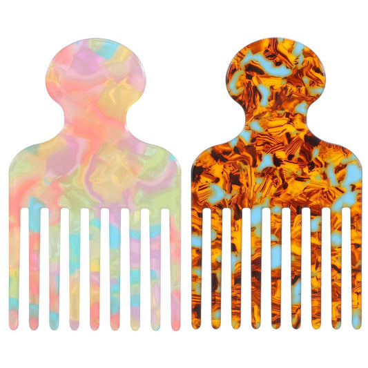 2PCS Acetate Hair Picks for women Curly Wide Tooth Hair Pick Comb Smooth Detangling Professional Hairs Styling Picks Comb Reducing Knots Afro Pick Styling Tool for Women Men Curly Hairs