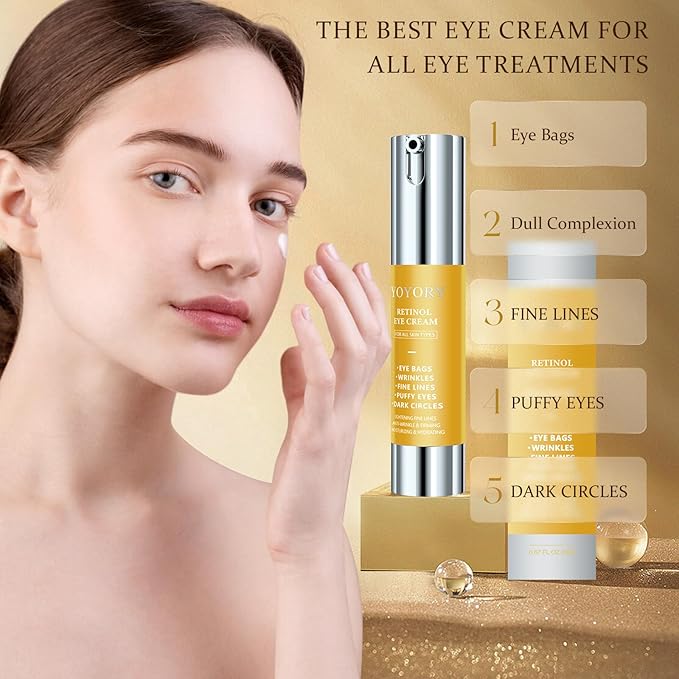 Retinol Under Eye Cream - Anti-aging Eye Cream for Eye Bags, Dark Circles, and Fade Wrinkles, Fine Lines Skin Care Treatment for Women and Men, Gold(0.67 Fl Oz)