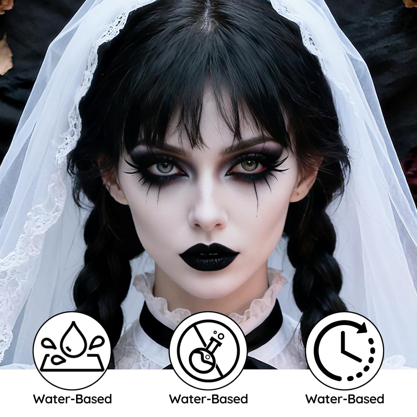 Black and White Face Paint - Professional Water-Based Non-Toxic Makeup Kit for Vampire Skeleton Clown, Highly Pigmented Body Paint for Halloween Costume Parties ，Stage Performances