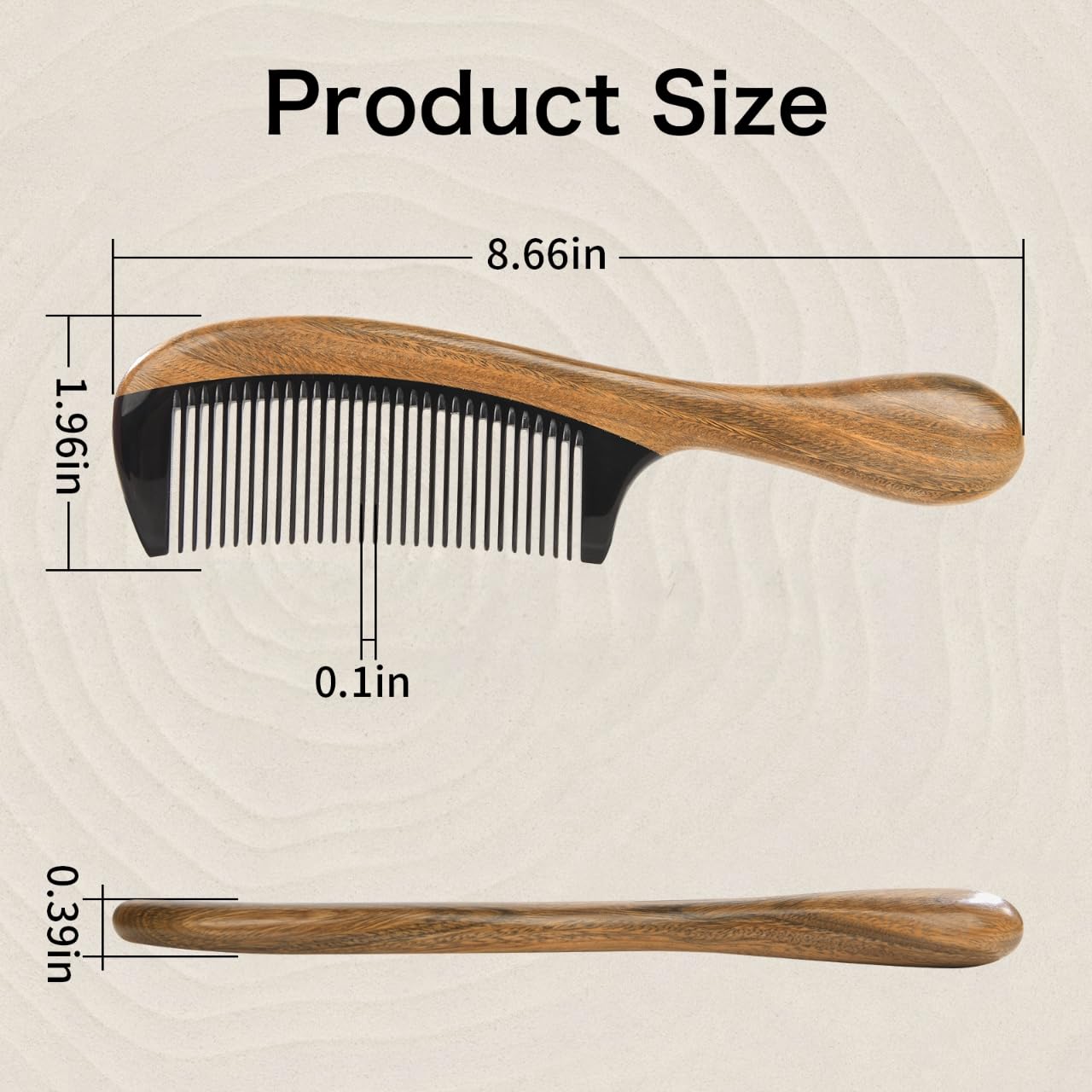 Onedor Handmade Buffalo Horn and Sandalwood Hair Combs - Anti-Static Natural Scent Wooden Detangler (Fine Tooth)