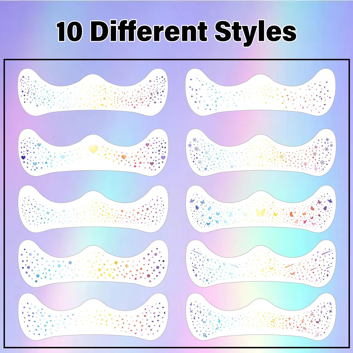 10 Pcs Face Holographic Laser Makeup Patches, Holographic Multichrome Glitter Freckles Face Tattoo, Glitter Freckles, Sparkle and Waterproof Face Glitter Speckles Patches for Women