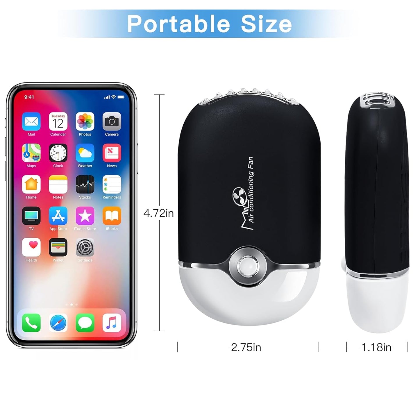 Lash Fan Mini Portable Eyelash - Handheld for Eyelash Extension Rechargeable USB C Air Cooling Blower Fan with Built in Sponge Lash Extension Application(Black)