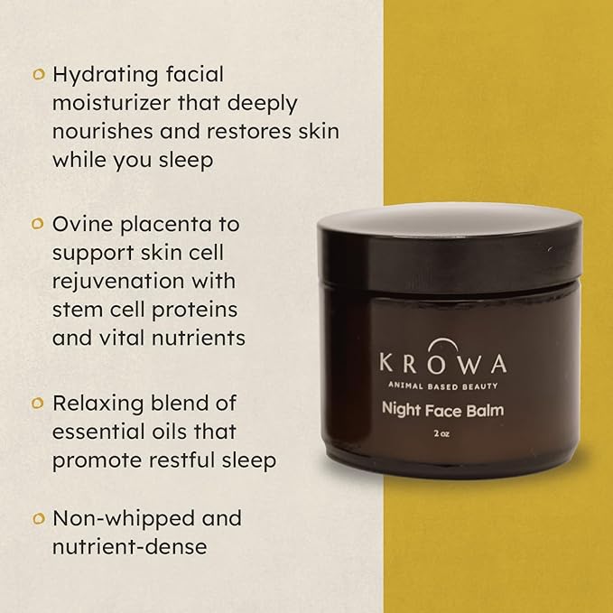 Night Face Balm - Grass Fed Tallow Cream w/Essential Oils. Growth Factors & Stem Cells for Natural Skin Rejuvenation. Collagen and Elastin to Boost Skin Renewal. Clean Beauty, No Additives