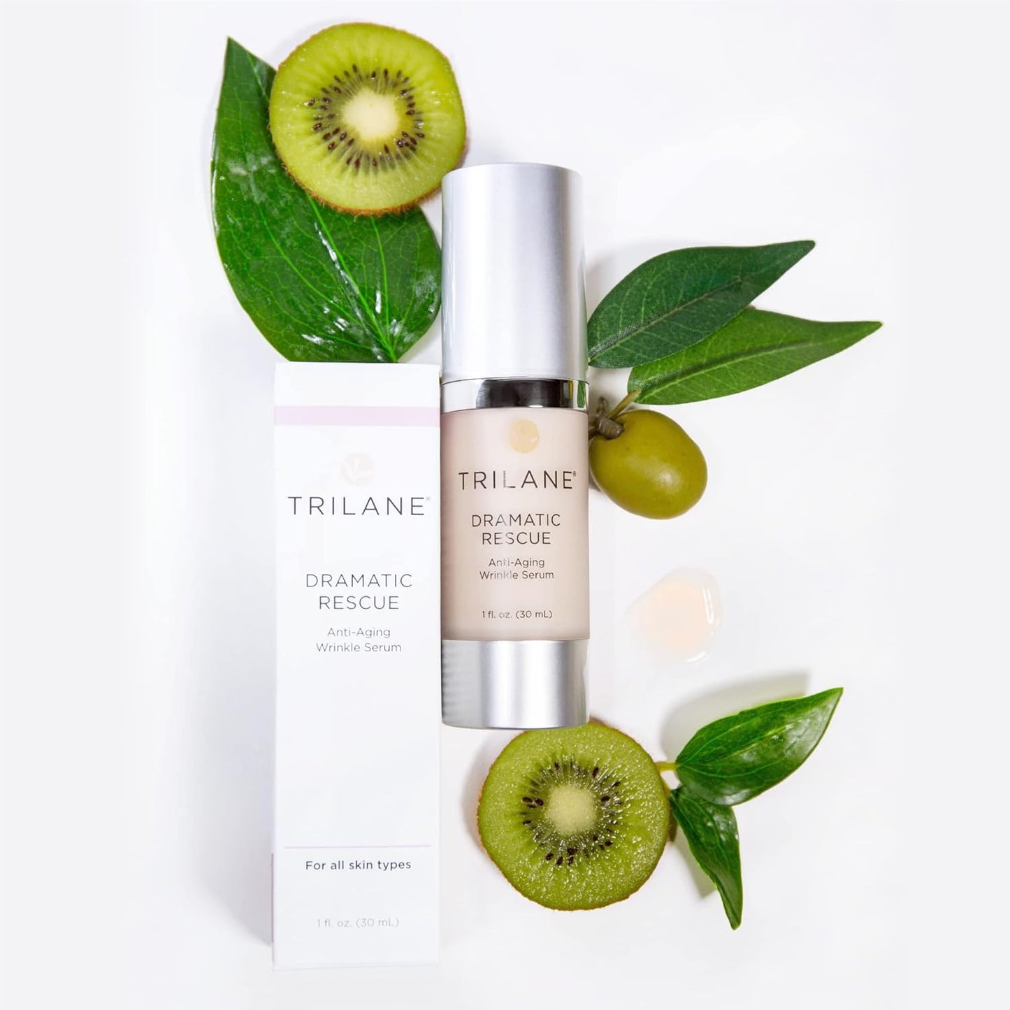 Trilane Dramatic Rescue Anti-Aging Serum with Sustainable, Olive Squalane Firms, Smooths, and Lifts for Younger Looking Skin. Cruelty-Free, 1 fl. Oz