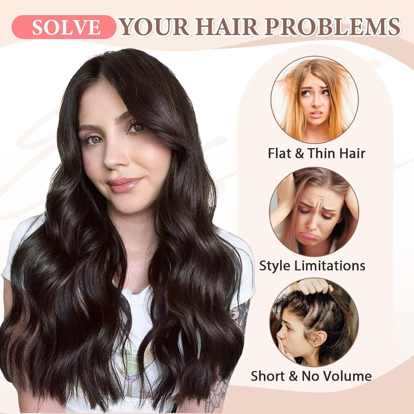 Synthetic Clip in Hair Extensions, 6 PCS Natural & Soft Hair & Blends Well Hair Extensions, Dark Brown Long Wavy Hairpieces(20inch, 6pcs, Dark Brown)