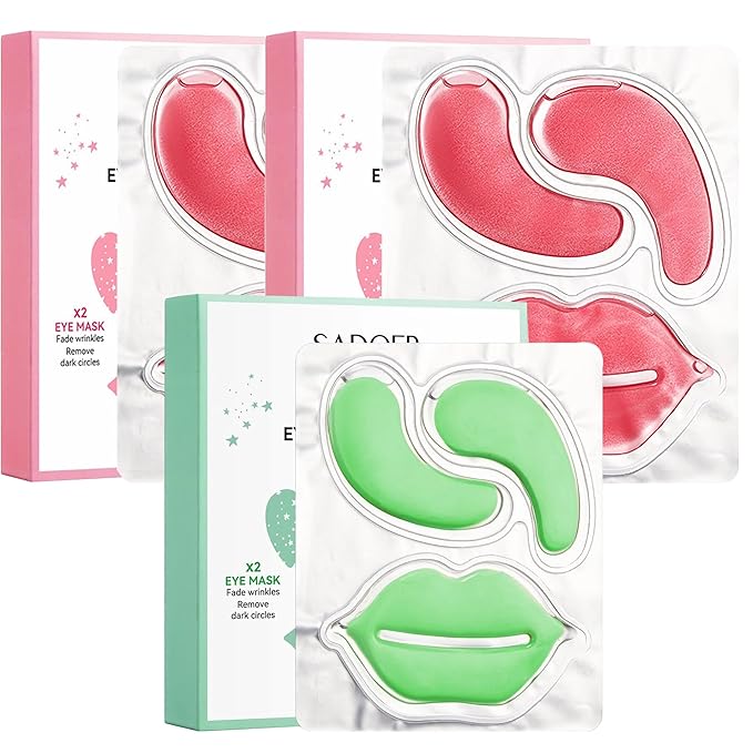 20 Pair Rose + 10 Pair Aloe Vera Under Eye Mask & Lip Mask Skincare Set, Lip Patches & Under Eye Patches for Puffy Eyes, Dark Circles, Dry Lips Lines, Moisturizing for Women & Men Skincare