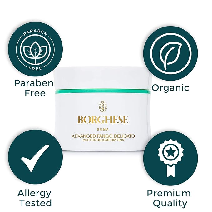 Borghese Advanced Fango Delicato Mud Musk - Hydrating Face Mask with Kaolin Clay, Aloe, Hydrolyzed Collagen & Hyaluronic Acid for Normal & Dry Skin