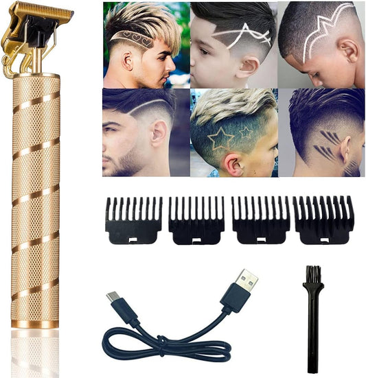 Pro T Clippers, Electric Li Trimmer, Cordless Rechargeable, Professional Bald Headed USB Rechargeable Trimmer for Men (Gold)