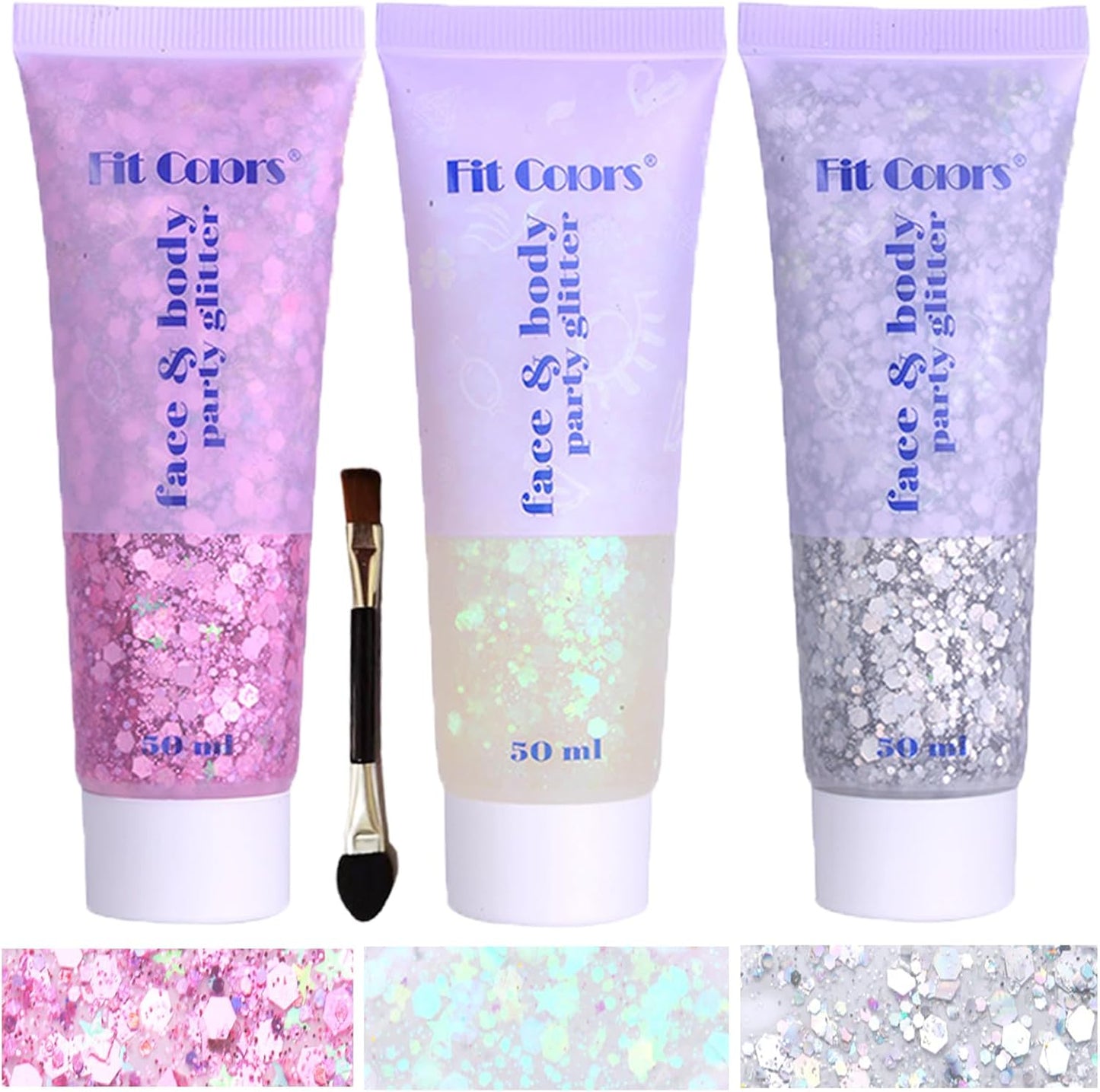 Body Glitter Face Glitter Gel: Singer Concerts Disco Festival Rave Accessories Face Glitter Makeup 150ml Chunky Sequins Mermaid Face Body Hair Glitter Gel (White&Silver&Pink)