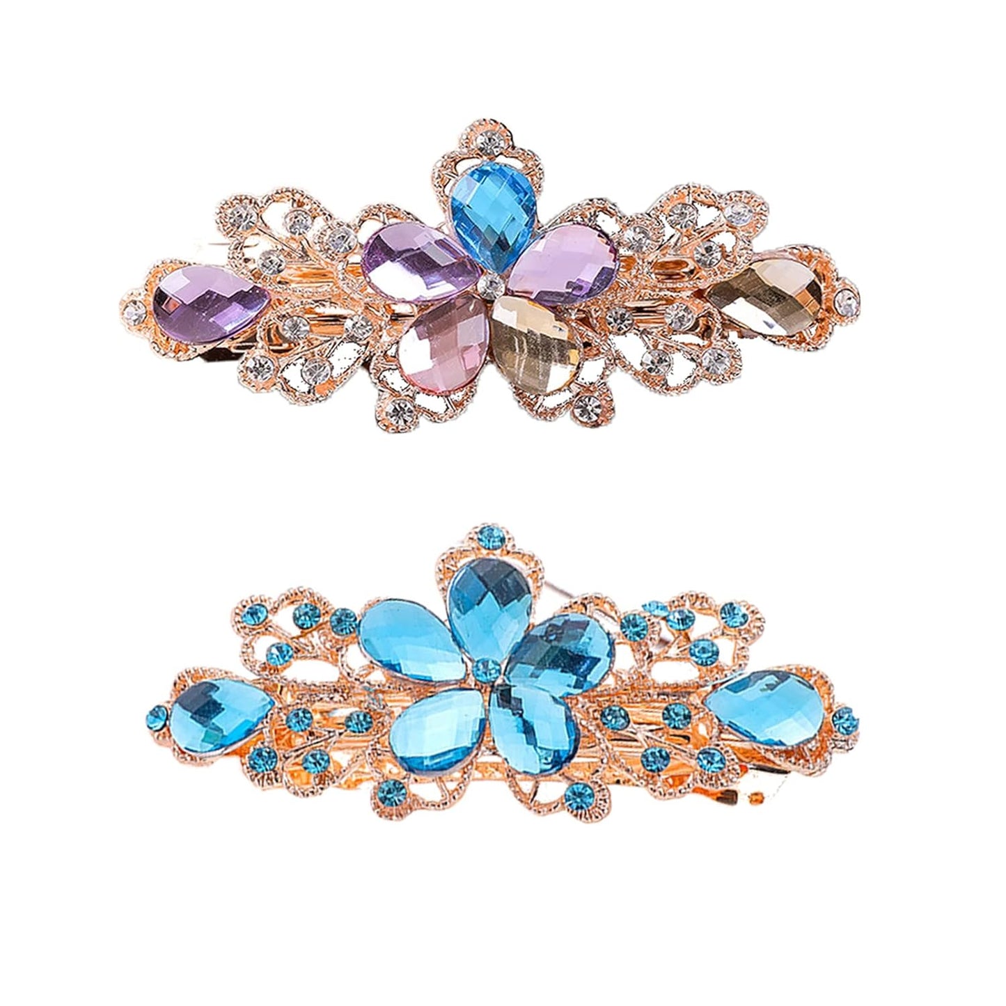 Sparkly Rhinestones Hair Accessories for Women Girl 2 Pcs Flower Hair Pins Women Barrette Hair Decorative Accessories 8cm, 2-Flower Multicolor