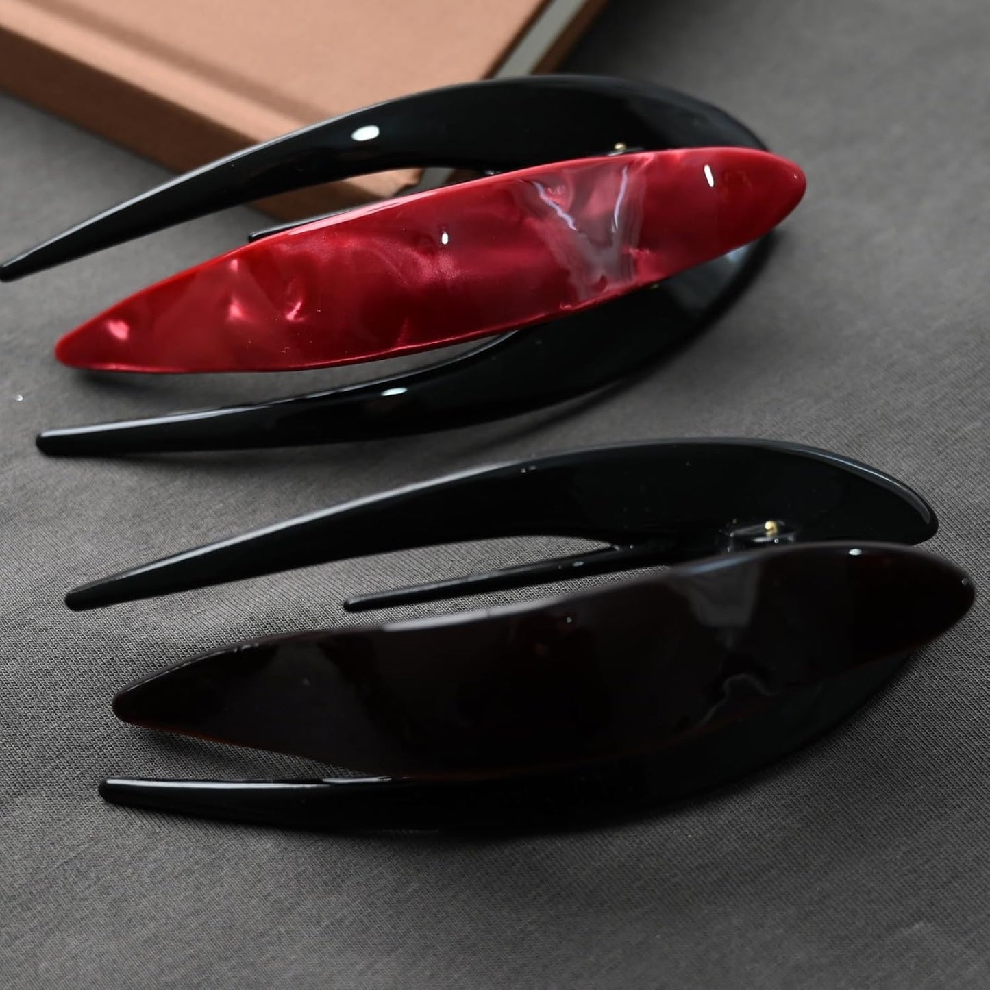 Handmade Celluloid French Design Tortoise Shell Barrettes Side-slide Opening Duck Luxury Fashion Accessories Hair Clip Claw for Women (red)