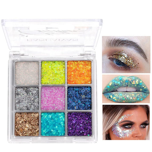Glitter Eyeshadow Palette - Shimmer Purple Pink Blue Colorful Eyeshadow, Lip Face Eye Glitter Makeup - Lasting Waterproof High Pigmented Eye Shadow for Girl Women
