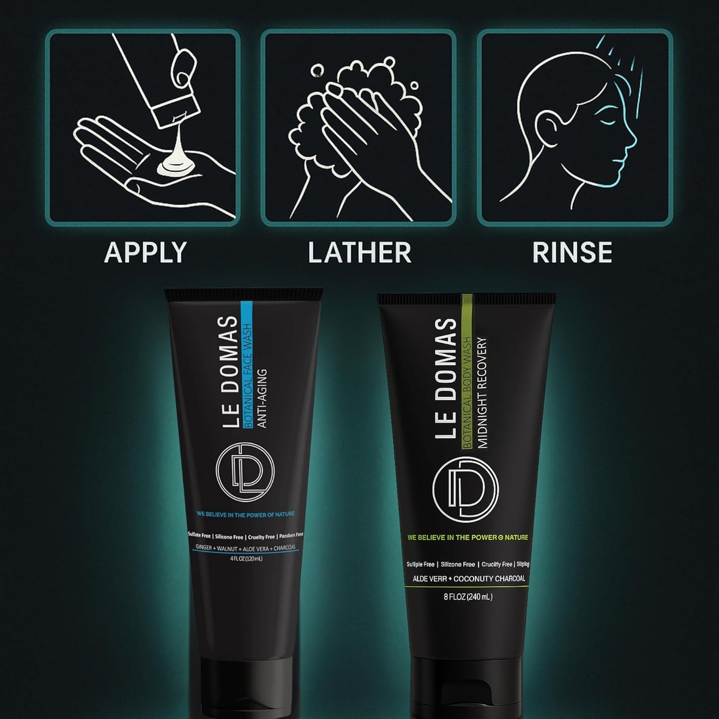 Body Wash & Face Wash Combo – Travel Size, Sulfate-Free Cleanser with Aloe Vera, Coconut Oil & Activated Charcoal – Hydrating & Moisturizing Organic Wash for All Skin Types – For Women & Men