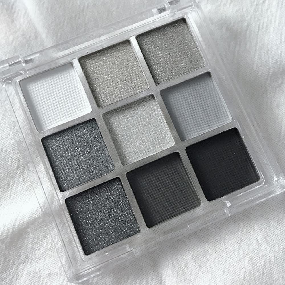 Black Smokey Eyeshadow Palette, 9 Colors Black Silver Gray White Goth Eyeshadow Makeup Palette, Waterproof Cool Toned Matte Glitter Eyeshadow Palette Sombras De Ojos Profesional