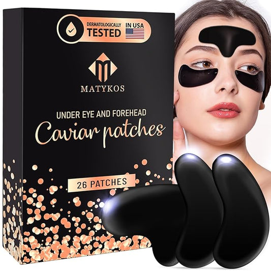 Forehead and Under Eye Wrinkle Patches for Face - Collagen, Hyaluronic Acid and Vitamin A Skin Pads - Forehead Line Remover Wrinkle Eye Patch Set - 26 Caviar Sachets