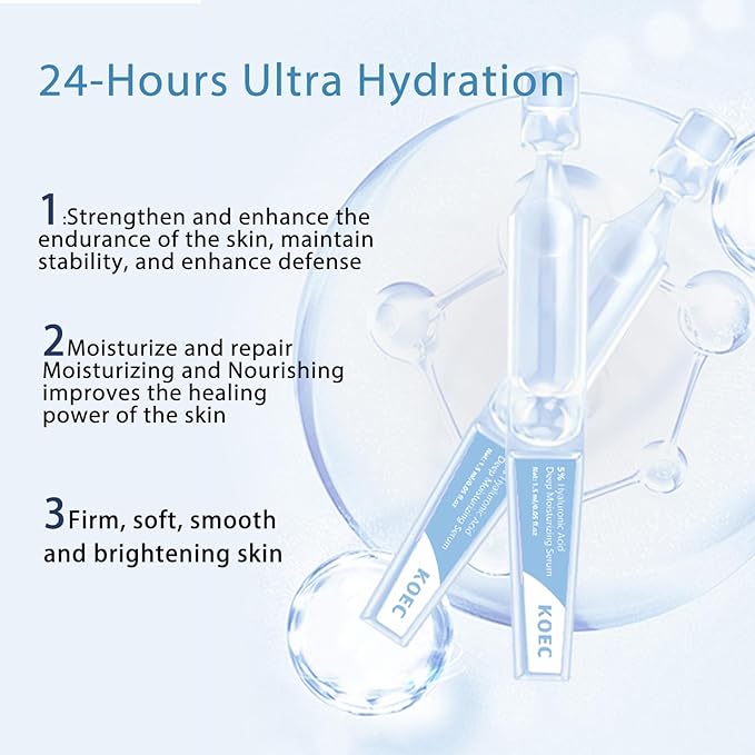 5% Hyaluronic Acid Serum,Acid Serum for Face,UltraHydrating Serum 5% Hyaluronic Acid Smoother Skin,Anti-Aging,Hyaluronic Acid Tubes Single-Use Vials Pre-makeup Skincare(1.5 ml*30)