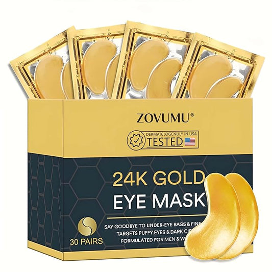 Under Eye Patches (30 Pairs) 24K Gold Skin Care Eye Mask - Puffy Eyes & Dark Circles Treatments - Eye patches Pads With Collagen, Hyaluronic Acid & Castor Oil, Skin Care for Men & Women Gift