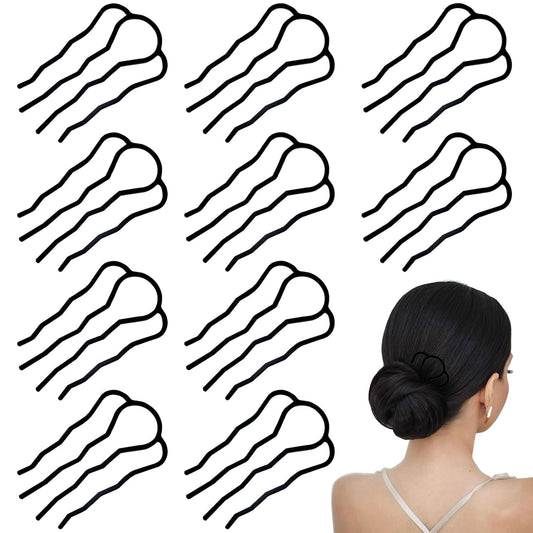 10 Pieces Hair Side Combs Metal Hair Fork Clip French Twist Comb Updo Hair Stick, U-Shape Teeth Styling Tools Messy Bun Maker Vintage Hairstyle Hair Pins Hair Accessories for Women and Girls