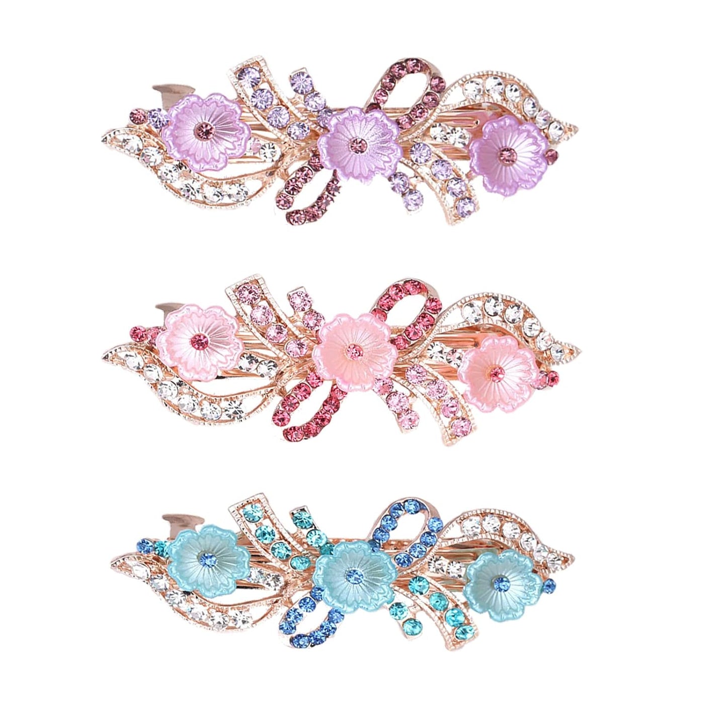 3 Pieces Rhinestones Hair Barrettes Clips For Women Thick Hair Wedding Hair Accessories Bridal Hairpin Hair Clip 6cm, 1-tf Multicolor A
