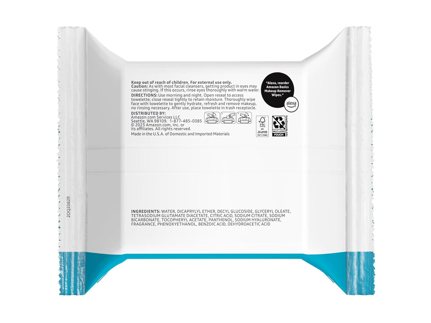 Amazon Basics Makeup Remover Wipes, Gentle Cleansing, Dermatologist Tested, Hydrating, Plant Based, Alcohol-Free, Removes Waterproof Mascara, 25 Count Per Pack, Pack of 1
