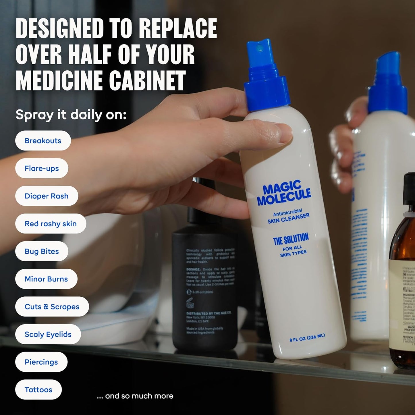 Magic Molecule Skin Cleanser for All Types, Hypochlorous Acid Spray Helps Heal Acne Prone, Eczema and Itchy Rashes and 50 Other Skin Ailments, 8 oz Spray (Pack of 3)