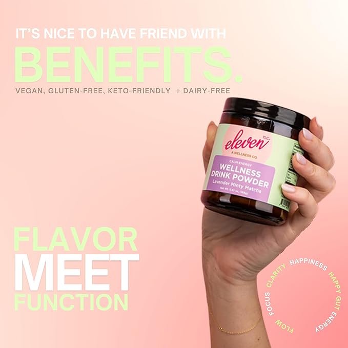 Eleven TLC, Lavender Minty Matcha Powder Ceremonial Grade Wellness Drink Mix, (Sourced from Japan) Vegan Flavored Matcha Latte, Amber Non-Reactive Glass Jar, 21 Servings