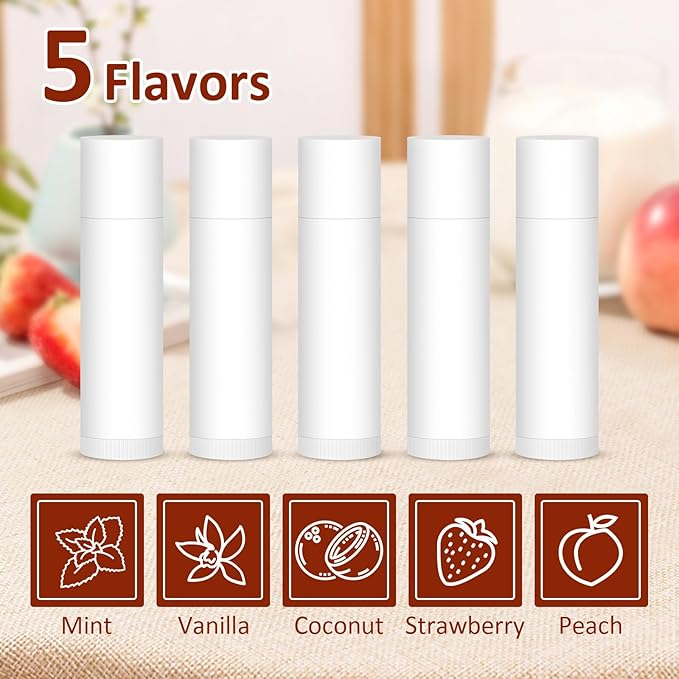 240 Pack Lip Balm Unlabeled, Natural Lip Balm Bulk Blank Tube, Personalized Lip Balms for Party Favors Adults and Bridal Shower Favors or Baby Shower Gifts-5 Flavors