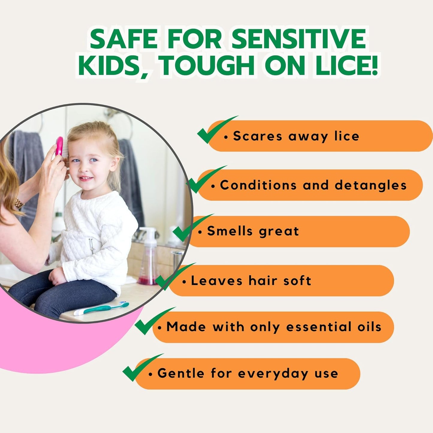 Natural Lice Prevention and Repellent Spray for Kids Hair – Made with Essential Oils, Detangles and Conditions, Only 5 Oil Ingredients - Tea Tree, Rosemary, and Lavender Oils by Ella’s Kids