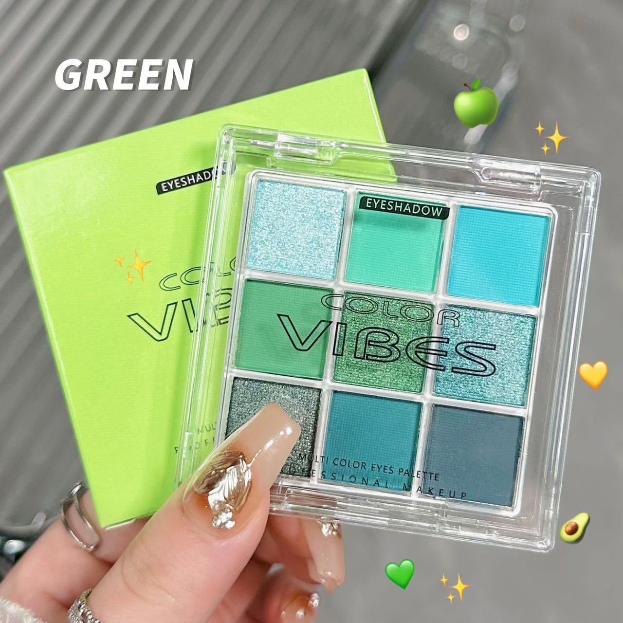 9 Colors Eyeshadow Palette - Avocado Green Eyeshadow Theme, High Pigmented Blendable Matte & Glitter Shimmer Finishes, 24-Hour Long Lasting Eye Makeup for Christmas & Music Festivals(Avocado Green)