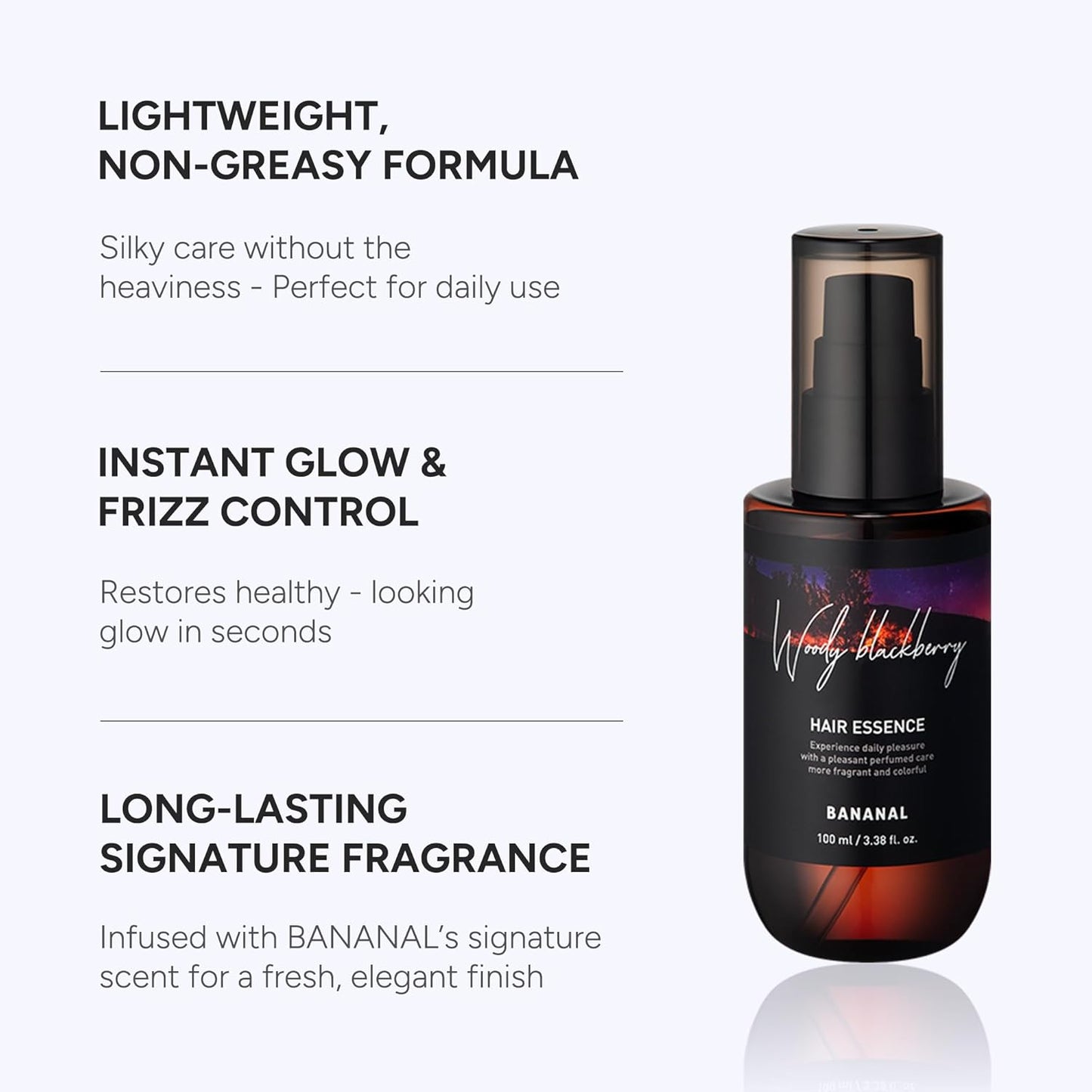 Perfumed Hair Oil & Serum 2-in-1 – Korean Essence Oil for Frizzy, Dry, Damaged Hair & Glass Hair Shine – Argan Oil & Amino Acids – Sulfate & Paraben-Free – Woody Blackberry, 100ml / 3.38 fl oz