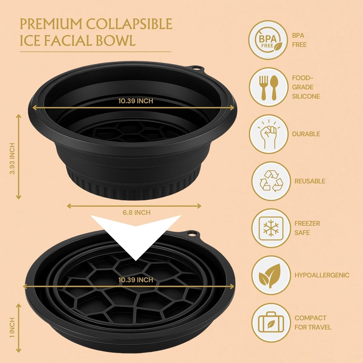 Face Ice Bowl Ice Bath Cold Plunge Dunk Dip - Silicone Collapsible Bucket Tub Subzero Basin Facial Plunge Bowl - Face Washing Ice Water Cleanse Jojoba Oil Dropper Skin Hair Lashes - 2 Fl Oz