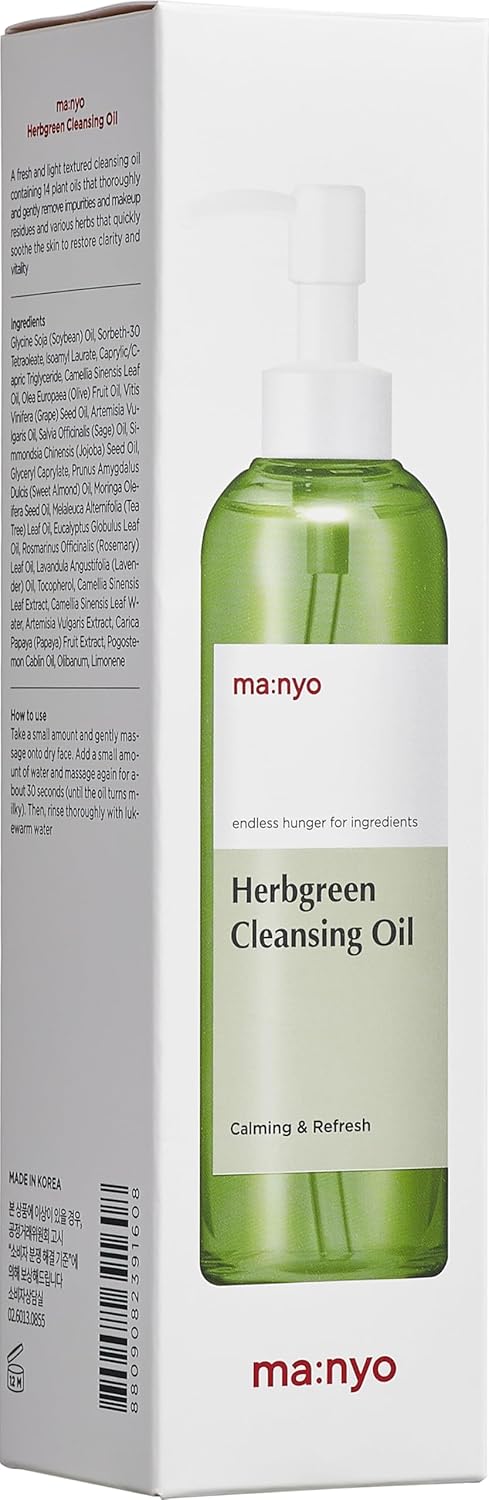 ma:nyo Herb Green Cleansing Oil, Gentle Makeup Remover with Natural Herbal Extracts, Artemisa, Tea Tree, Deep Cleansing & Hydrating, Suitable for All Skin Types, Korean Skincare 6.7 fl oz (200ml)