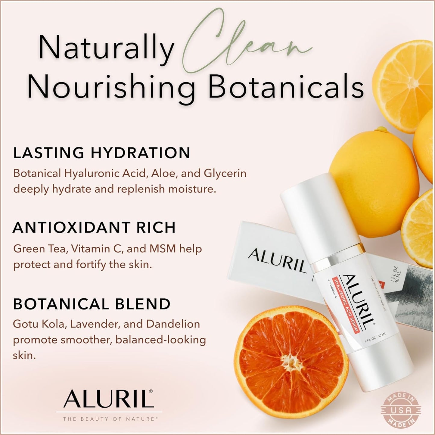 Hyaluronic Acid Serum with Vitamin C - Hydrating & Moisturizing Serum to Soothe Plump Face & Tighten Skin, Enhanced with Vitamin E to Diminish Dark Spots, Fine Lines & Signs of Aging, 1 fl oz