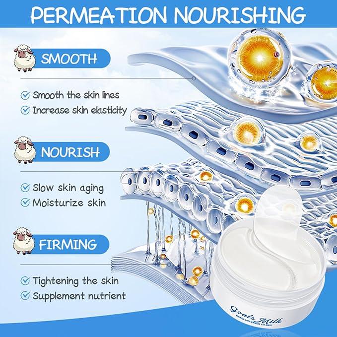 Under Eye Patches for Dark Circles & Puffy Eyes - 60 Pairs Hydrating Eye Mask with Hyaluronic Acid,Goats Milk & Hydrolyzed Elastin- Vegan, Cruelty-Free